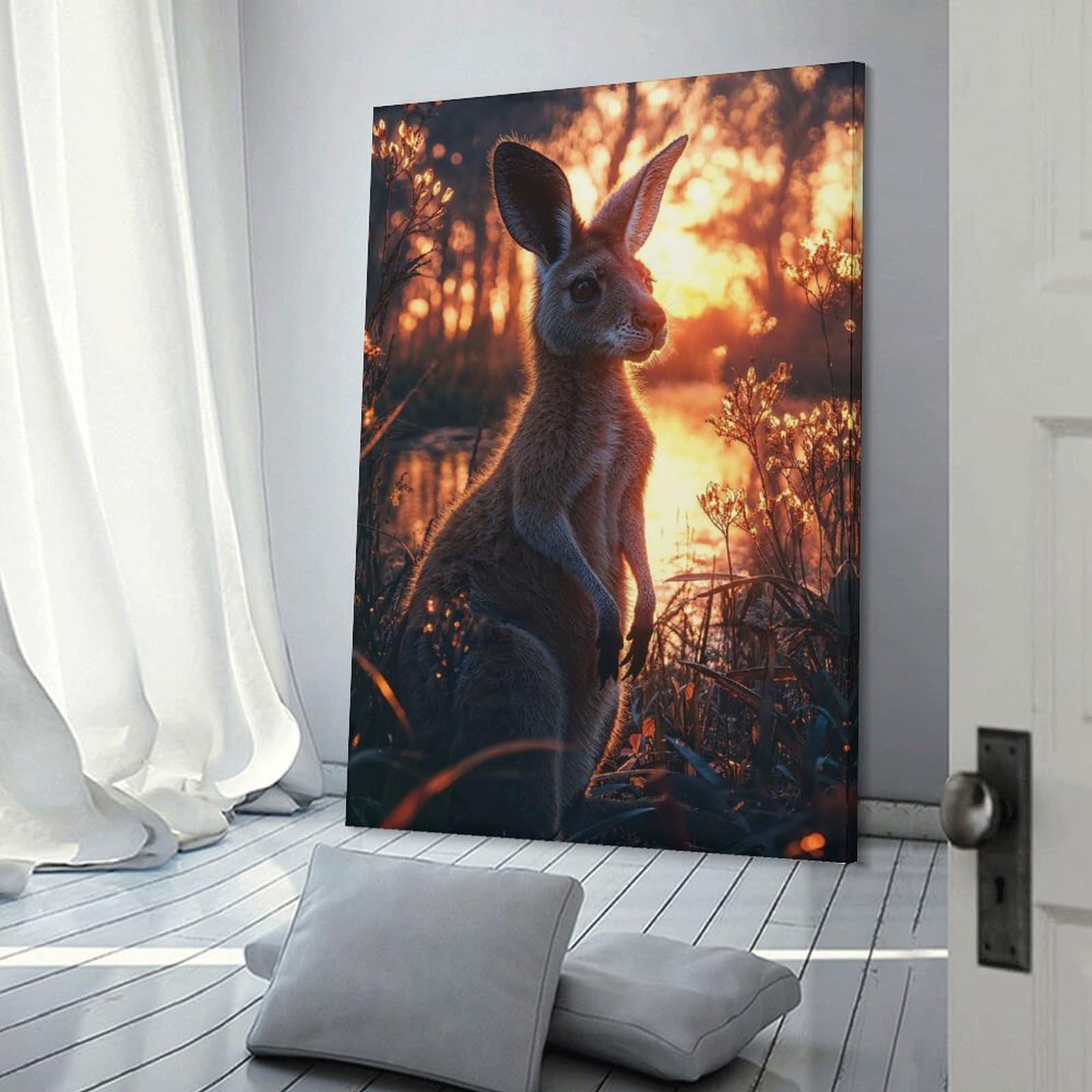 Junmoney Kangaroo in Golden Sunset Light Decorative Wall Artwork 24x36inch(60x90cm), for Living Room, Lounge Or Sitting Room, A Home Accent with Warm Character