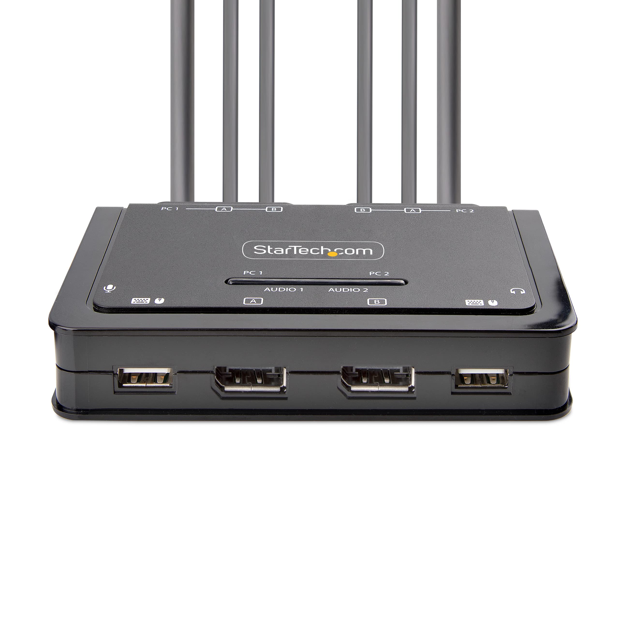 StarTech 2 Port Dual-Monitor DisplayPort KVM, 4K 60Hz, 1,5m Kabel | USB-betrieben, Integrierte Kabel, USB-A, Hotkey, Fernumschaltung, Zwei Monitore