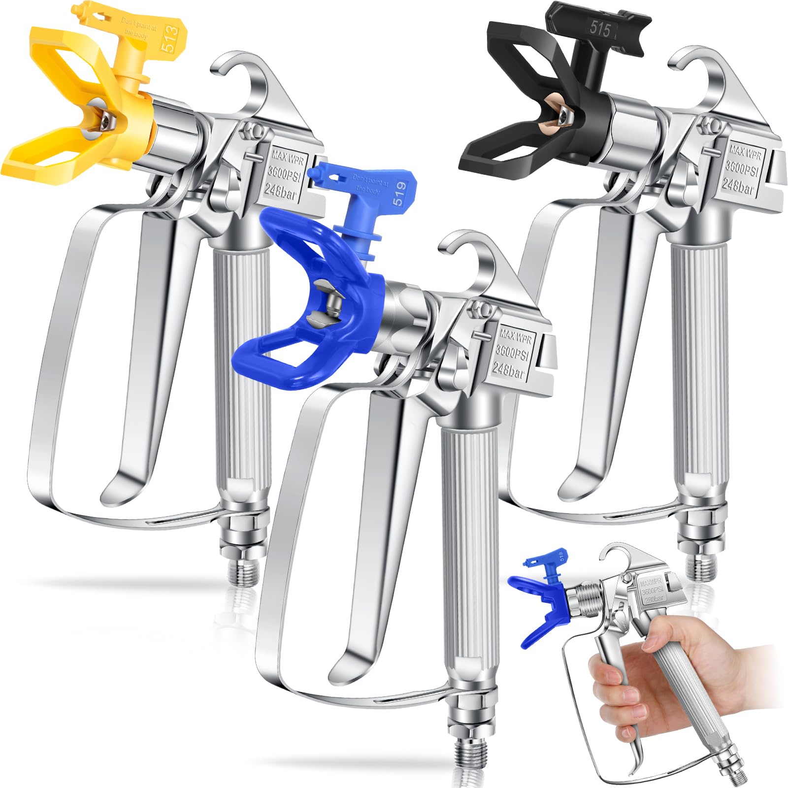 Threlaco 3 Sets 3600PSI Airless Paint Spray Gun with 513/515/519