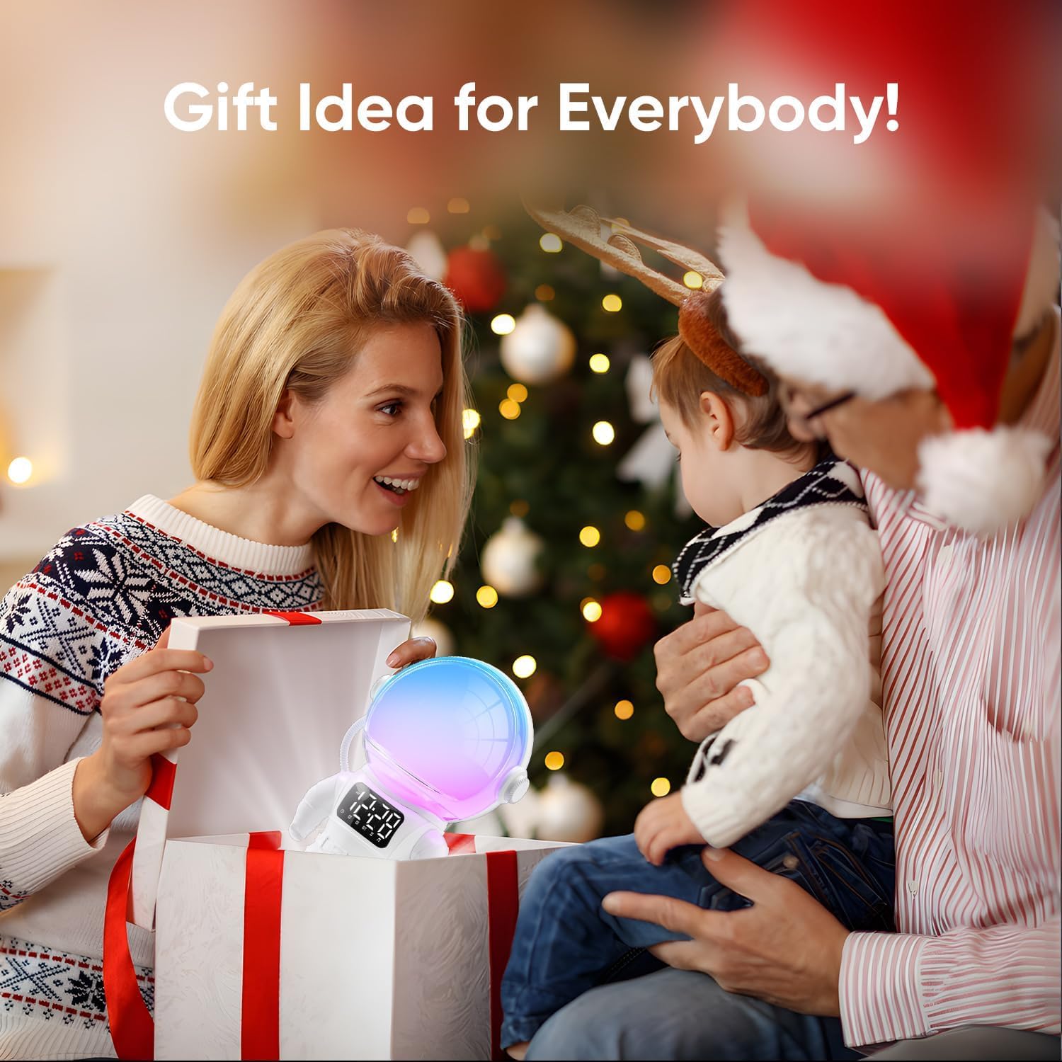 AFEXOA Réveil Enfant, Lampe de Réveil avec 7 Sonneries, Snooze, 21 Sons Apaisants, Minuterie, Enceinte Bluetooth, Lampe de Chevet Multicolore