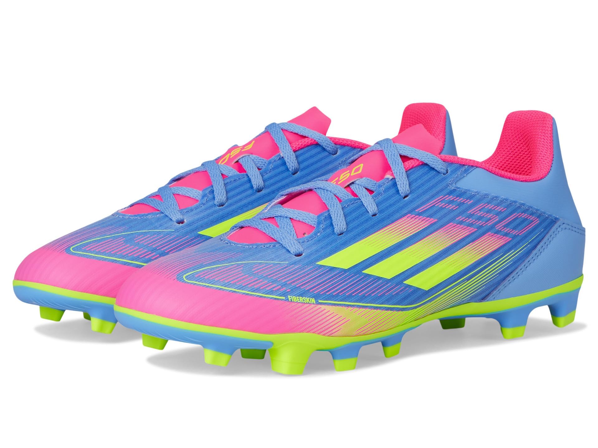 adidas Unisex F50 Club Firm Multi Ground Soccer Cleats Sneaker, Blue Fusion/Lucid Lemon/Lucid Pink, 9.5 US Men