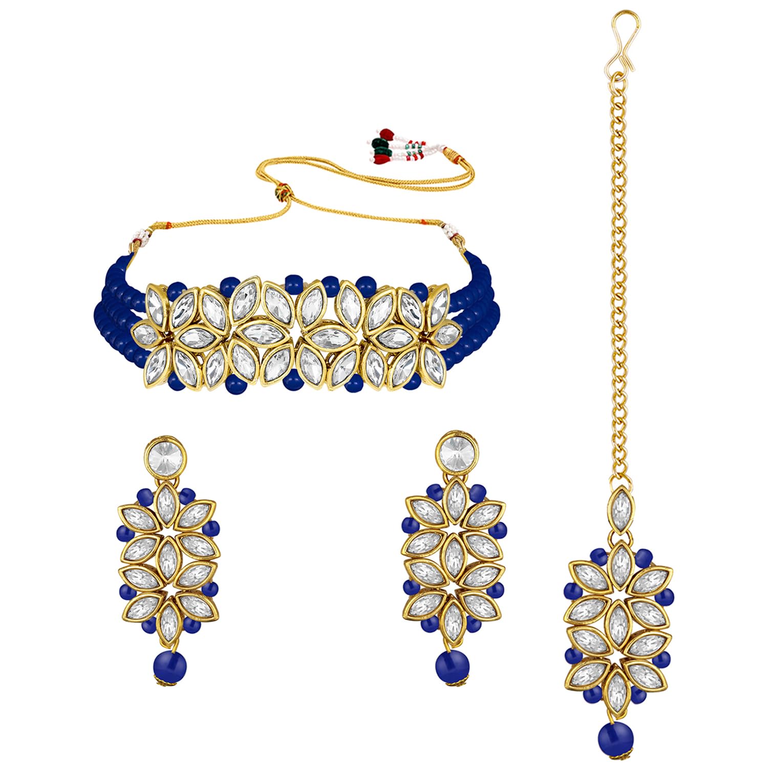 Peora Gold Plated Pearl Kundan Choker Necklace with Earring Maang Tikka Traditional Ethnic Bridal Jewellery Set for Women (B08M46V7BR) Amazon Price History, Amazon Price Tracker