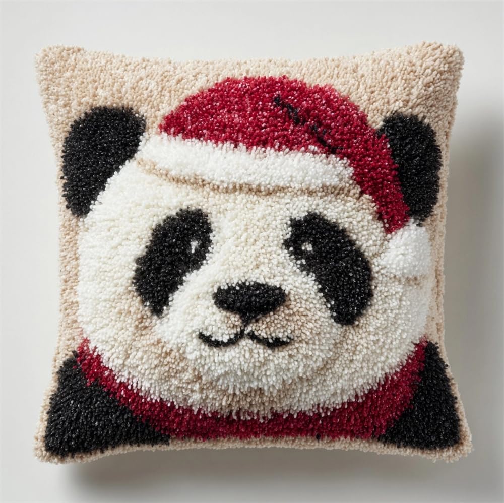FWRTYCB Latch Hook Kits for Adults,Christmas Panda Pillow Sofa Cushion