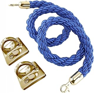 VIP - Juego de cuerdas de poste trenzado para control de multitudes con 2 ganchos de pared, color azul, 1 m