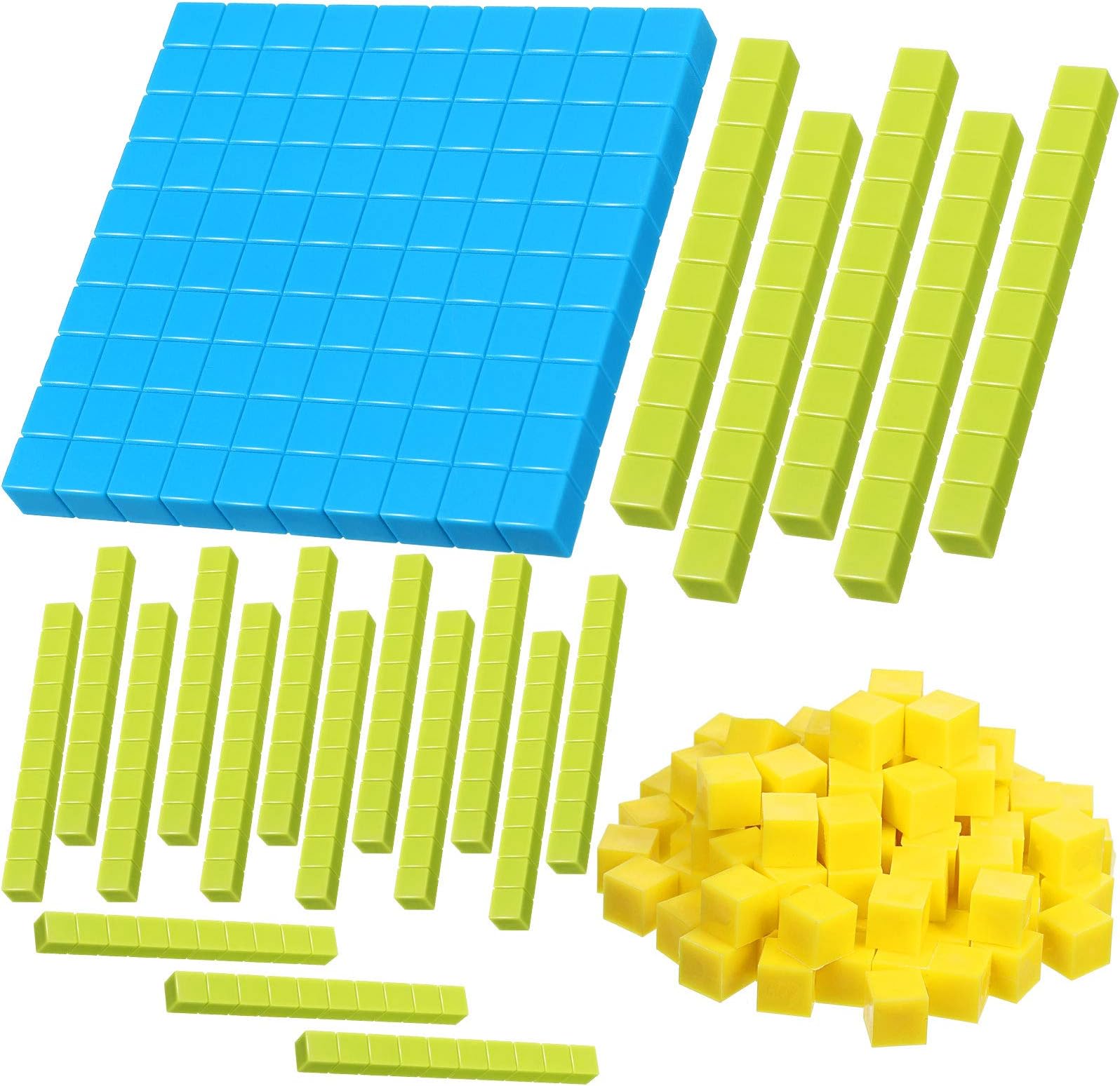 Sumind 121 Pieces Base Ten Blocks 3 Color Plastic Base Number Concepts and Counting Units Tens and Ones Blocks Kids Educational Cubes Math Learning Tools for Teachers Kindergarten 1st 2nd 3rd Grade