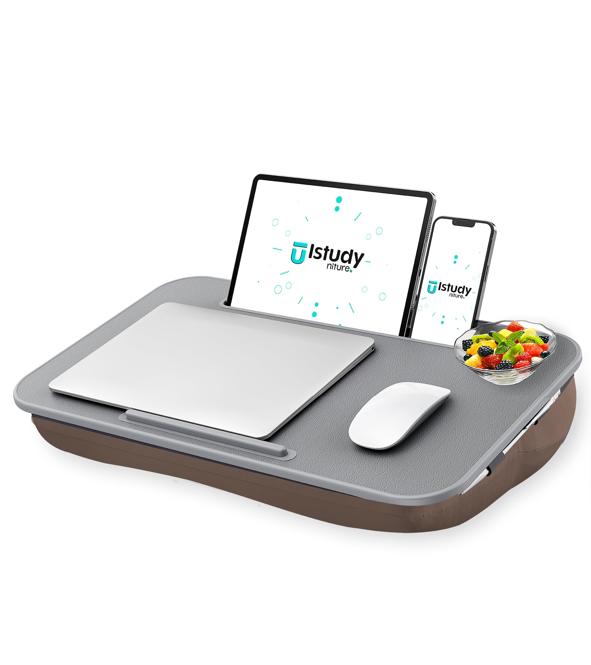 Istudyniture Lap Desk | Portable Laptop Desk & Stand – Fits Up to 17 inch – Washable Cushion, Built-in Phone Holder – for Bed, Couch, Sofa, Floor –