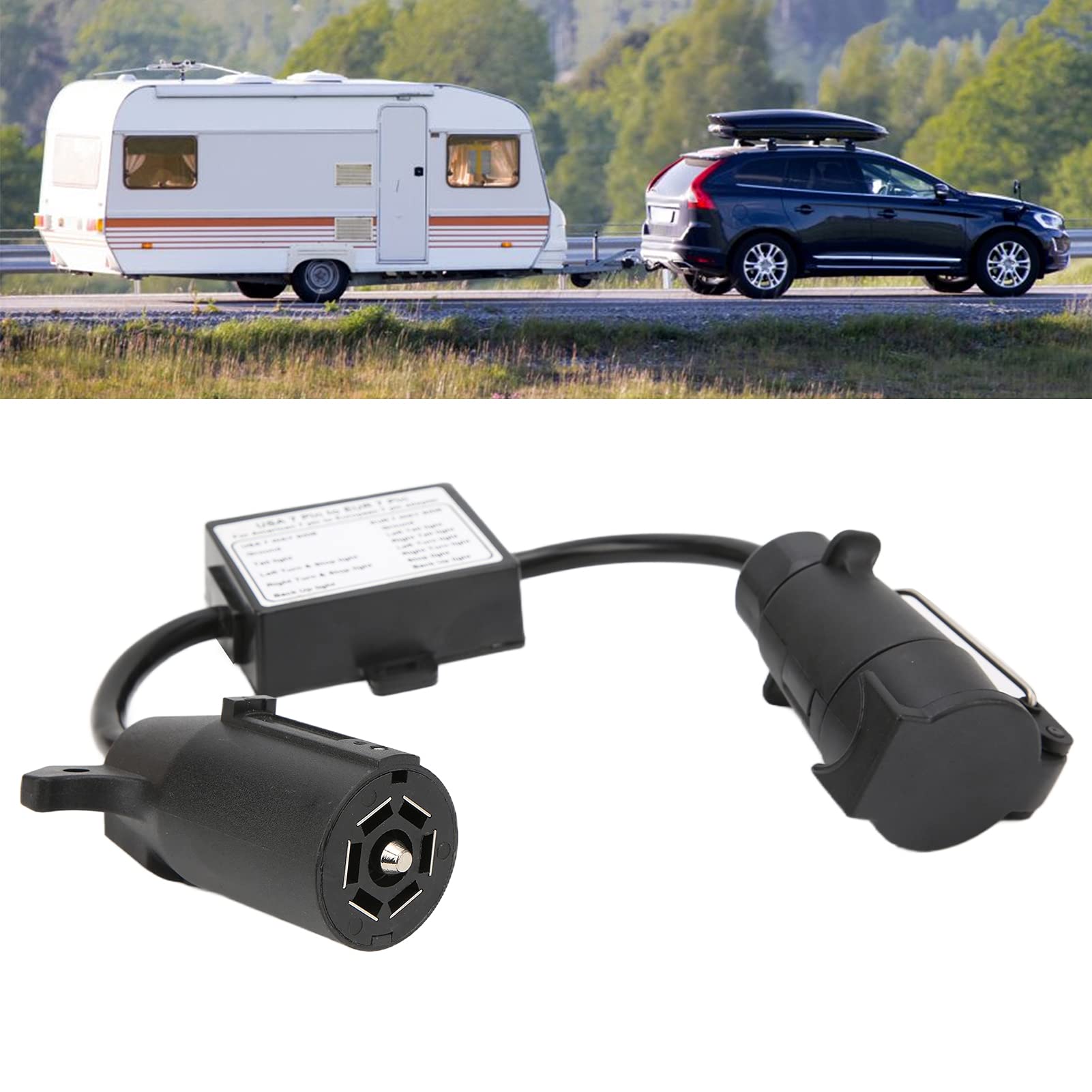 Adapter złącza przyczepy, 7-stykowe złącze płaskie na 7-stykową okrągłą wtyczkę, konwersja z USA na europejską dla przyczep kempingowych, łodzi i bagażników rowerowych
