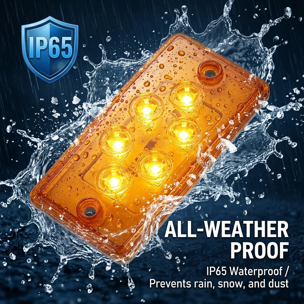 5 Pack 6 LED Amber Cab Marker Lights, Waterproof Roof Mount Clearance Lights for Freightliner Volvo Heavy Duty Trucks Trailers, 12V Surface Mount Replacement Lamps