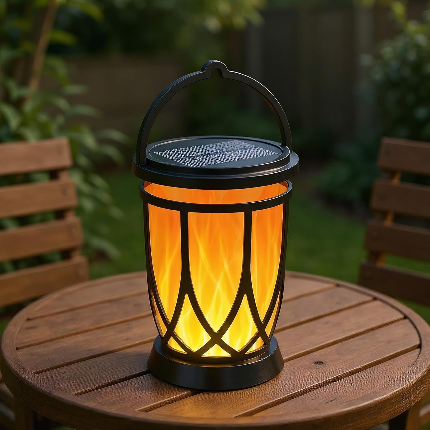 Flickering Flame Solar Lantern – Outdoor Decorative Lamp, Warm Flicker Solar Light, Auto On/Off Function, Weather Resistant Design, Portable Energy Saving Lantern | Yard Lawn Patio Porch Table Front D