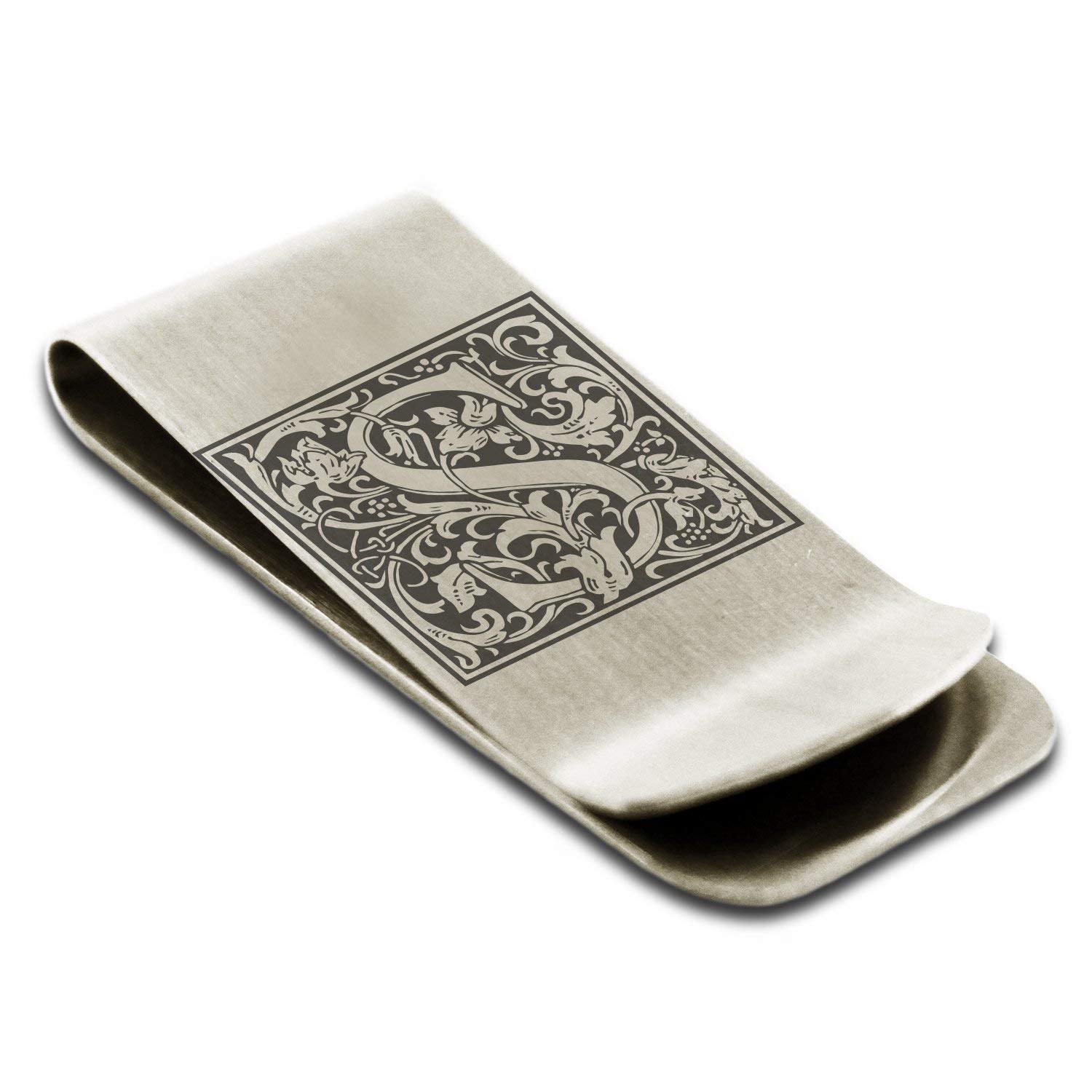 Stainless Steel Money Clip For Men Dad Boy Friend Father Floral Initial Letter Box Monogram Wallet Cash Card Holder | Dad