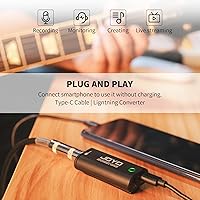 Vista 3 de JOYO - Interfaz de audio para guitarra portátil y ligera con tarjeta de sonido de grabación interna Pocket, con Type-C y Lightning para teléfono