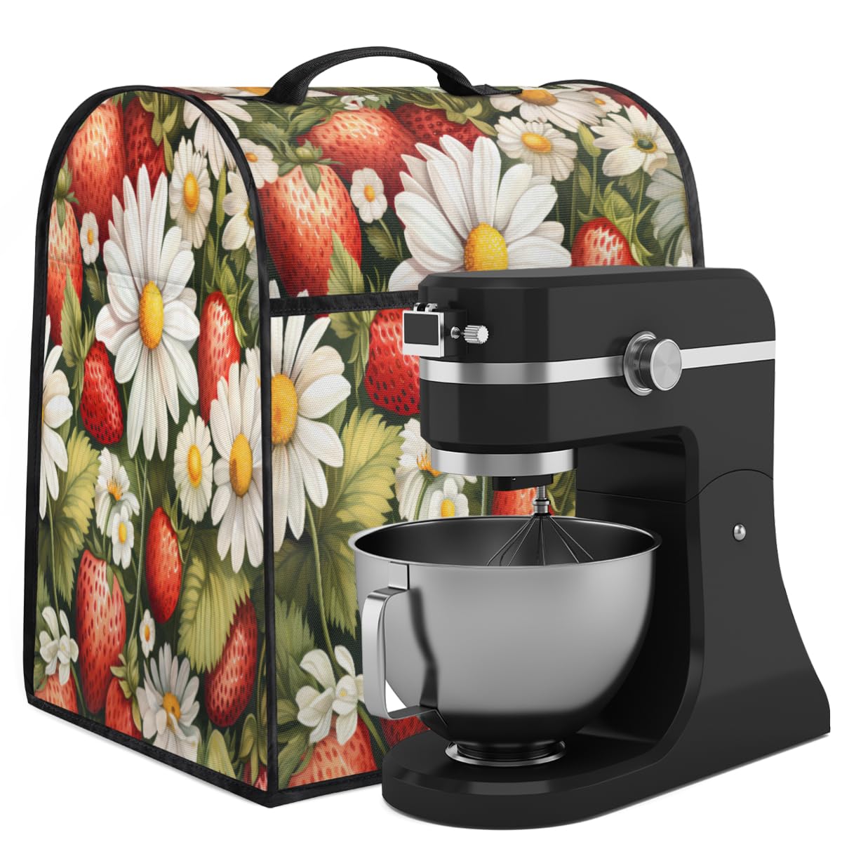 Coffee Maker Cover Strawberry Floral Kitchen Appliance Covers Small Appliance Covers Blender Cover Juicer Cover Dust Covers for Kitchen Appliances with Top Handle and Pockets,Washable,C285