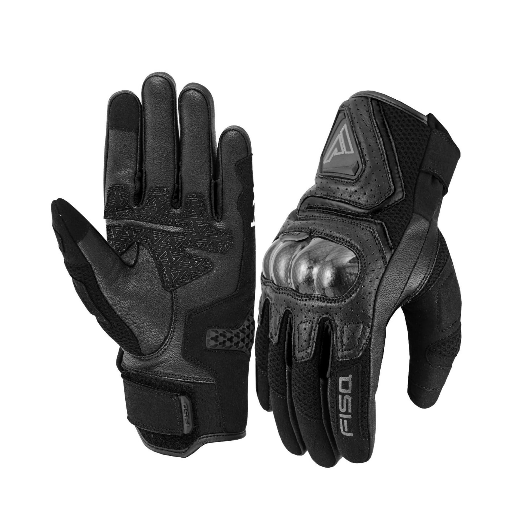 Guantes Moto Hombre y Mujer en Cuero de Cabra con Protecciones de Carbono para Uso Durante Todo el Año en Viajes Largos y Compatible con Pantallas Táctiles