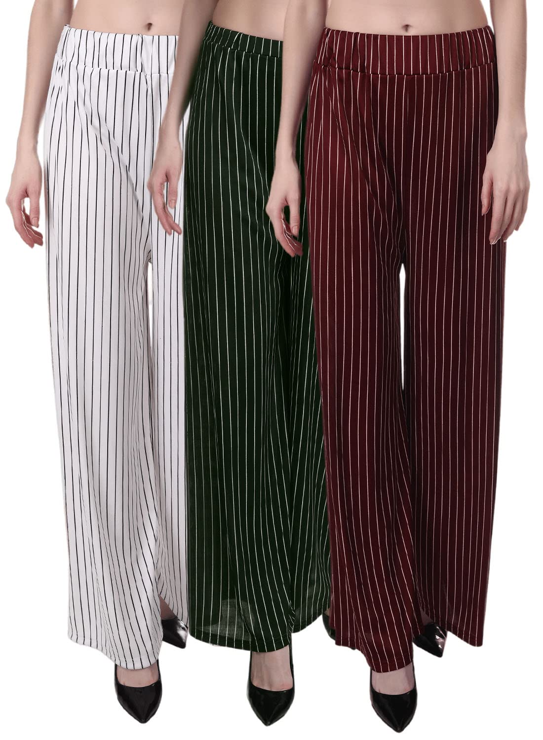 yezi Pack of 3 Stripe Stylish Palazzo/Trouser Bottom Wear for Women & Girls-picture-18