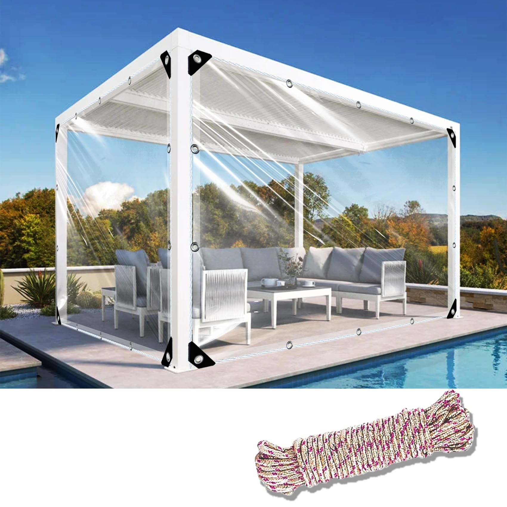 Lona de PVC transparente impermeable para piscinas y zonas de jardín
