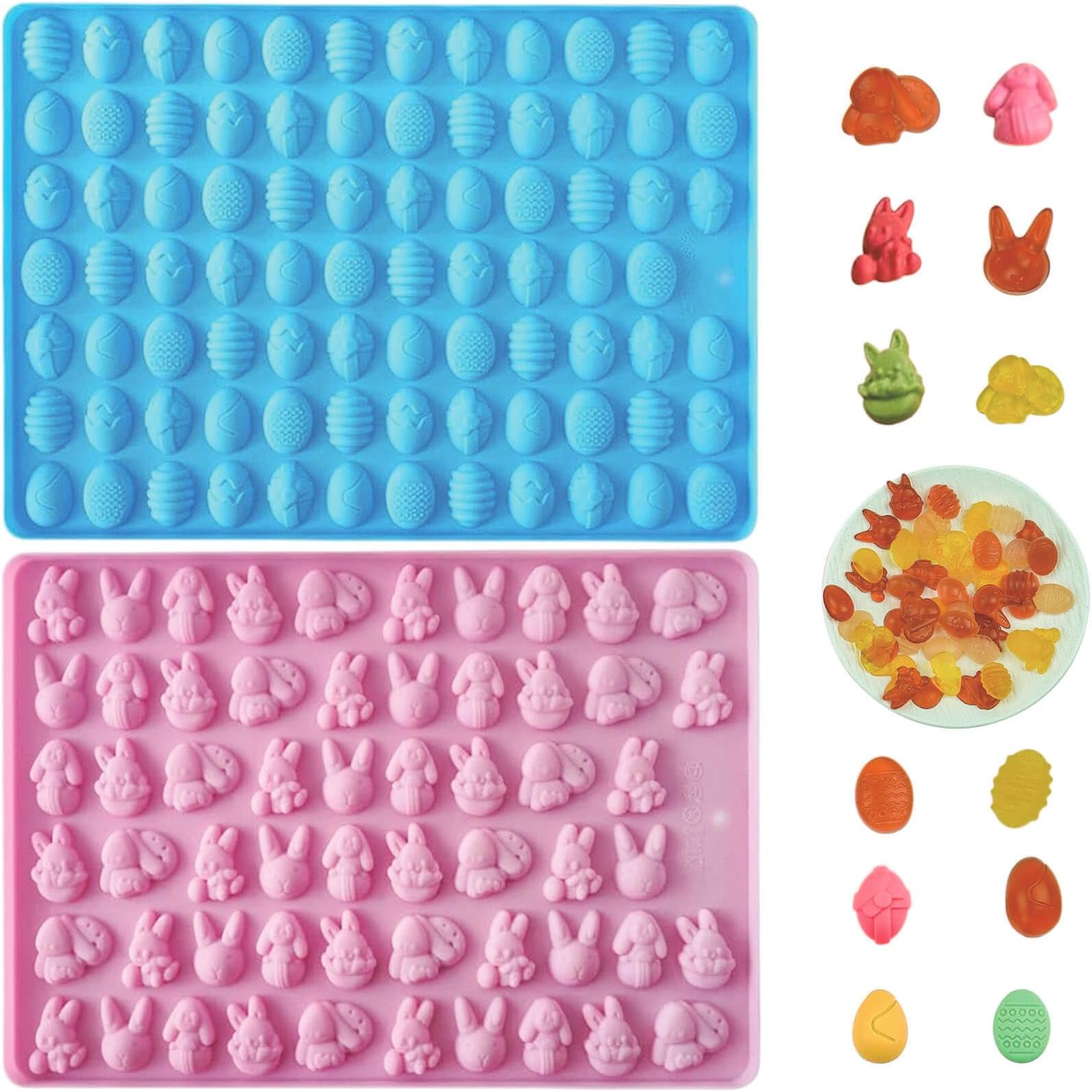 2pcs Mini Easter Silicone Molds, Mini Bunny Silicone Mold & Egg Mold for Easter Party Baking Gummy Candy Chocolate Cookie Jelly Pet Rabbit Treats Ice Cube Fondant Lollipop Cake Topper