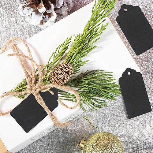 Miniatura 5 de 100 etiquetas de precios G2PLUS de papel de estraza, con una cuerda marrón e ideales para empaques, manualidades, bodas, Navidad, Día de Acción de