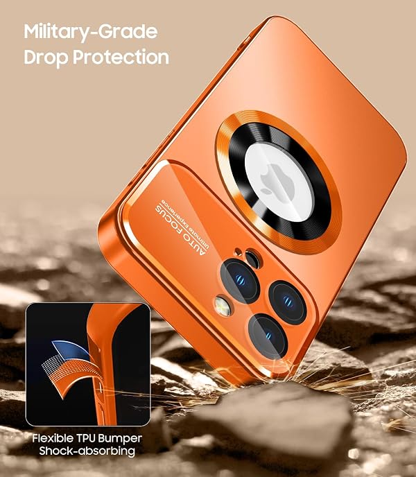 MAKAVO Magnetic for iPhone 16 Pro Max Case, Compatible with MagSafe, Built-in Camera Lens Protector, Logo View, Military Grade Drop Protection Phone Cover, Orange by MAKAVO - Used condition - Image 6