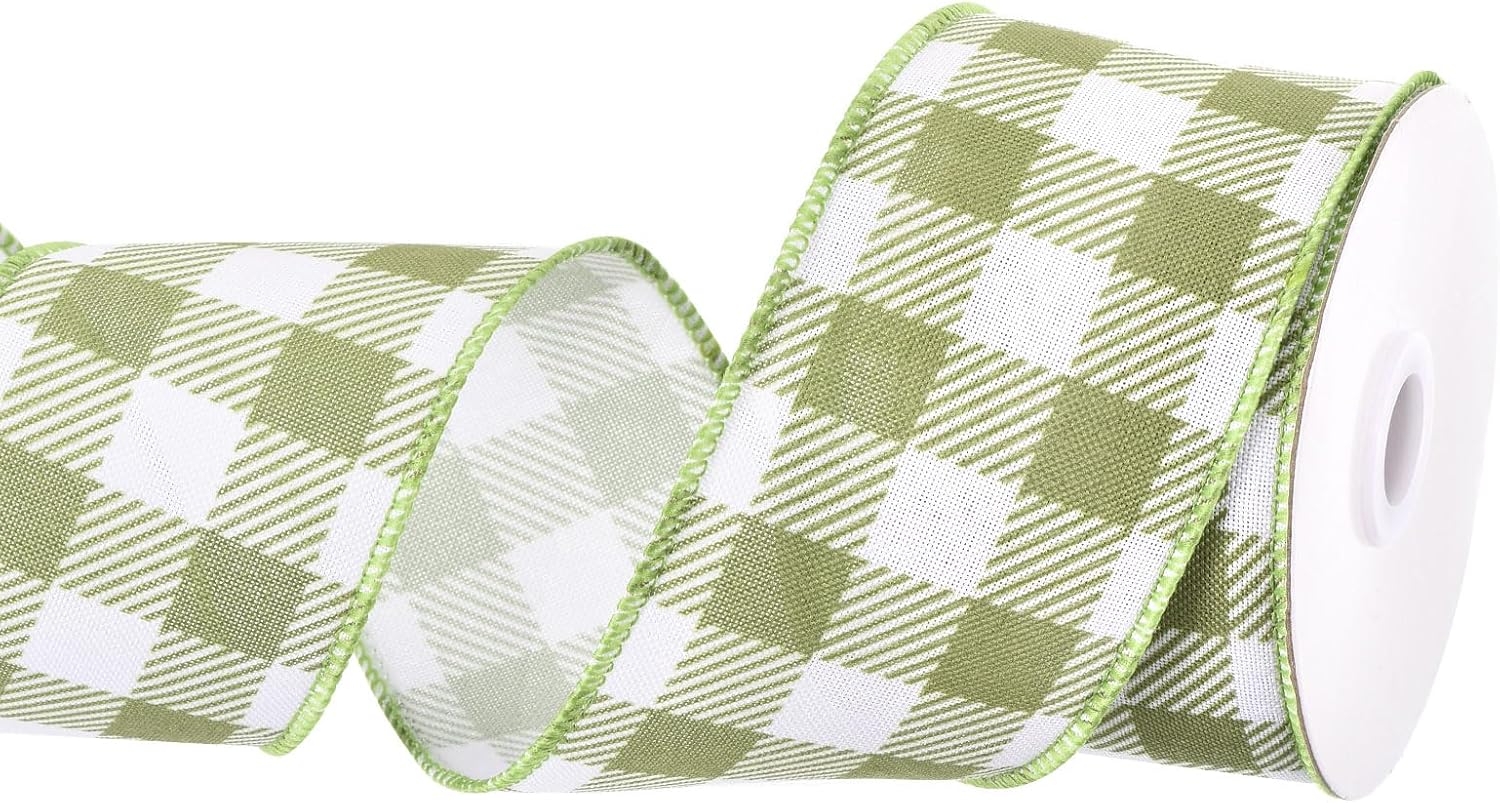 MECCANIXITY Lavender Purple Checkered Ribbon,2.5 Inch x 10 Yards Wired Edge Gingham Ribbon Farmhouse Plaid Ribbon for Gift Wrapping, DIY, Christmas Decoration and Bows Craft