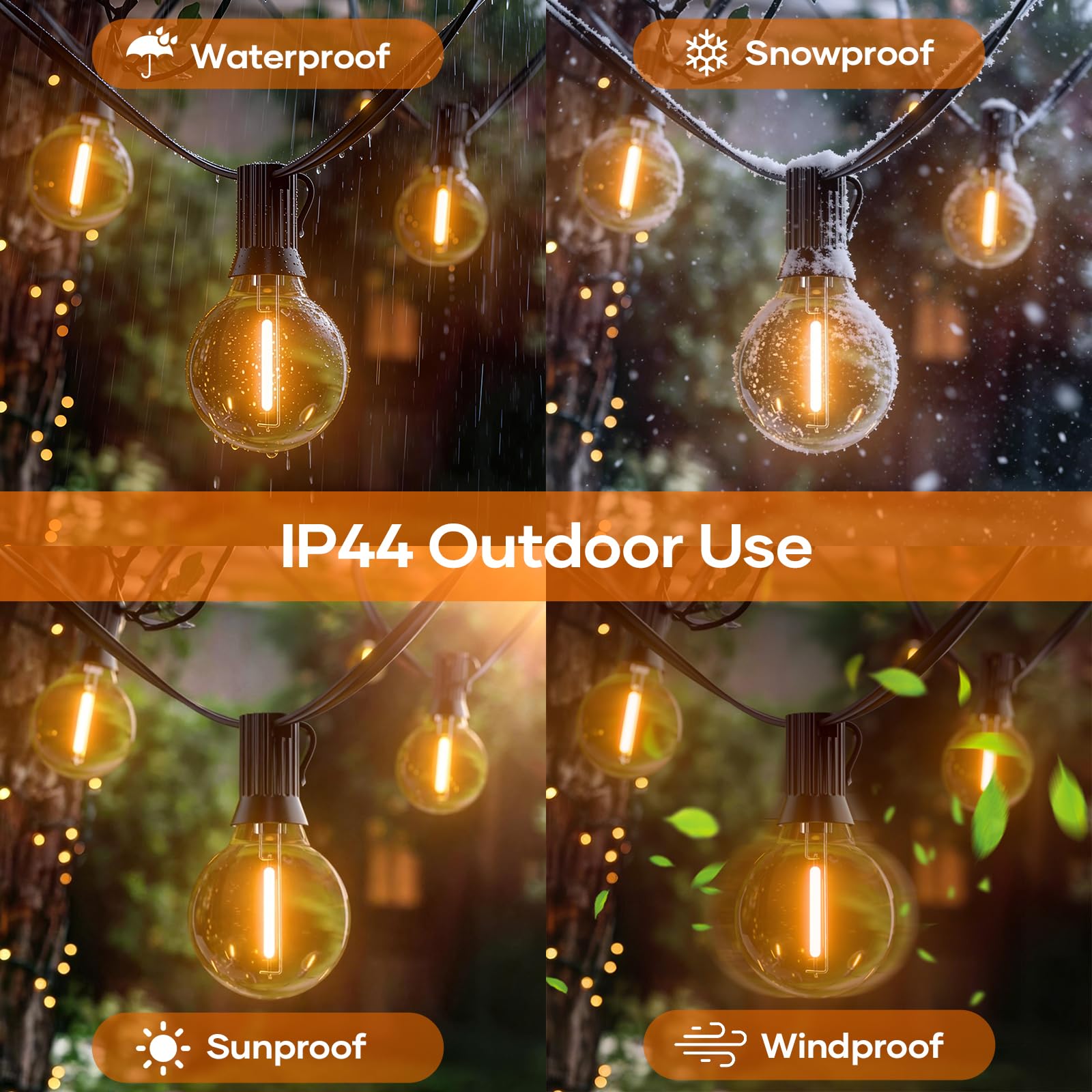 Hoteril Catena Luci da Esterno Giardino-30M, G40 Catena Luminosa Esterno: 42+2 Lampadine, Temperatura Colore 2200K, Alimentazione a Spina, Ideale per Pergolato da Giardini, Gazebo, Balcone, Campeggio