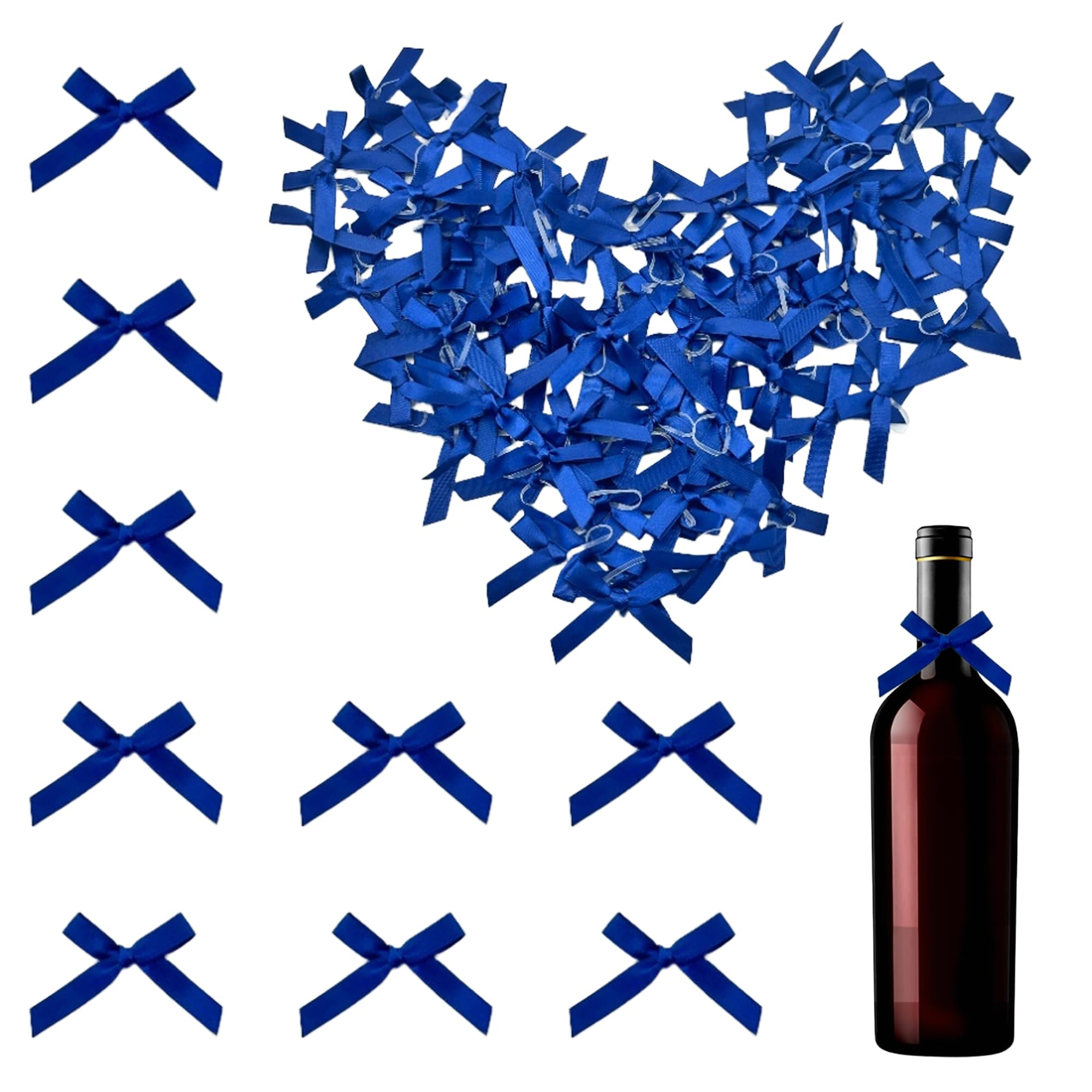 100 pezzi Fiocco con elastico Fiocchi per il fai da te Bowknot Minifiocchi Fiocchi in nastro di raso Fiocchi in raso con elastici per matrimoni, prodotti artigianali (Blu marino)