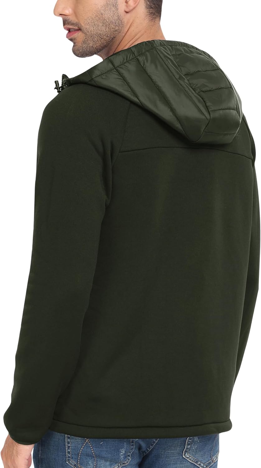 MoFiz Mens Running Hybrid Fleece Jackets Lightweight Puffy Hiking Jacket Winter Thermal Full Zip Hood Insulated Jacket Coat