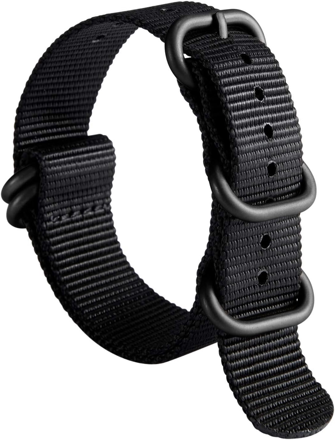 Premium Ballistic Nylon Watch Strap, Heavy Duty 5-Ring Replacement Watch Band with Stainless Steel Buckle, Durable & Comfortable Sport Band for Men Women, Fits 18-24mm