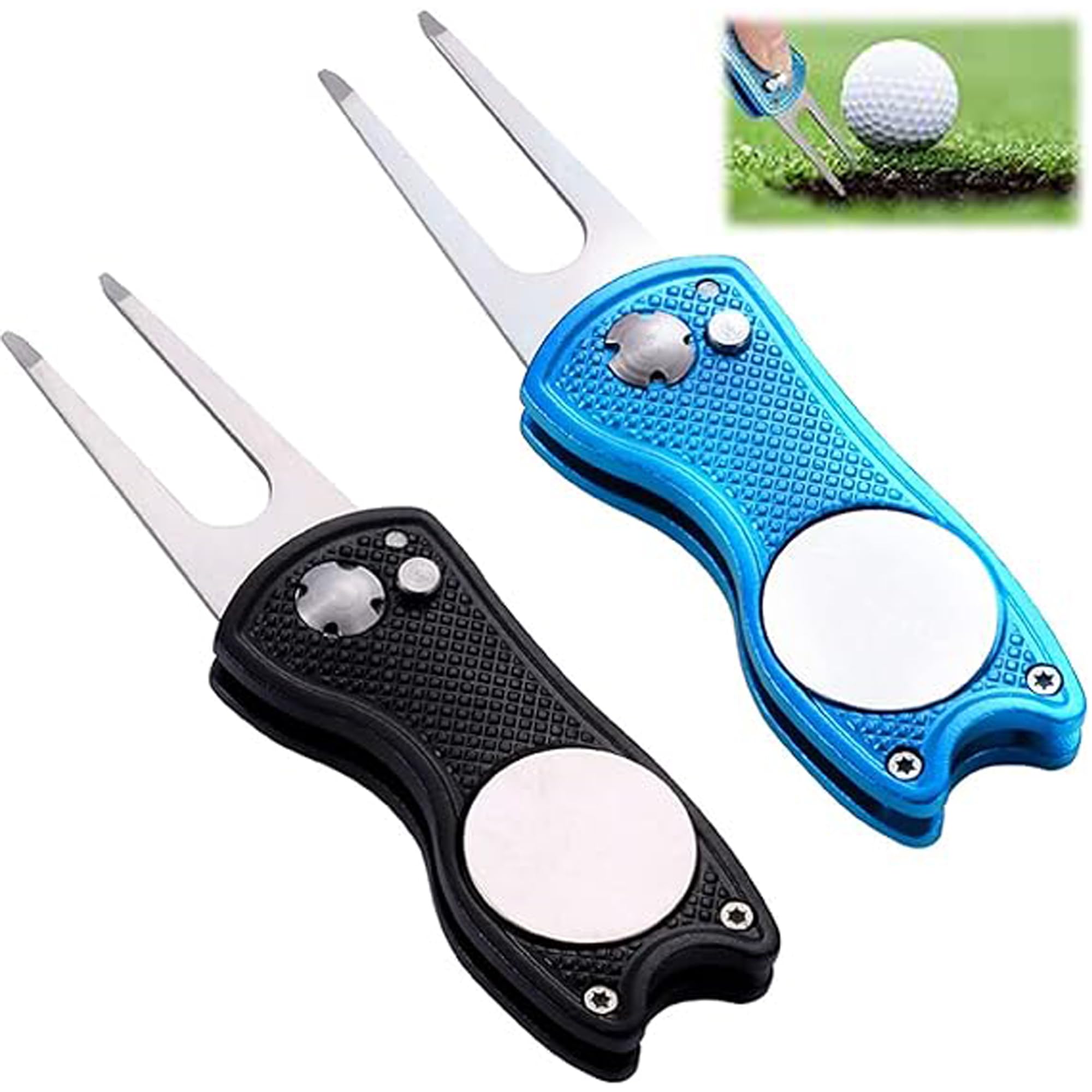 2 Pezzi Forcelle Da Golf Strumento Di Marcatore, Pitch Fork Golf, Golf Divot Strumento Di Riparazione, Per La Riparazione Di Tappeti Erbosi Verdi E Golf, Con Pennarello Magnetico Per Golfisti