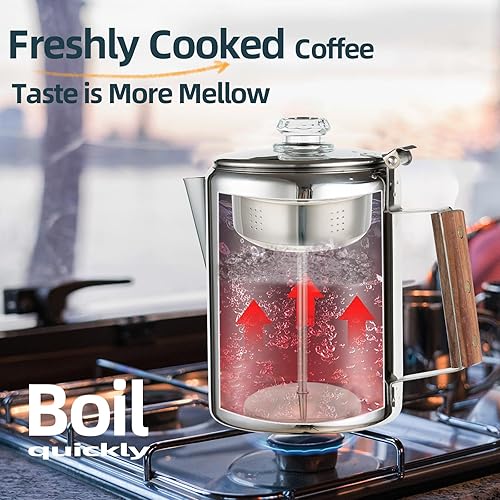 Miniatura 4 de MEREZA Percolador de camping Cafetera de 12 tazas Estufa superior Percolador de café no eléctrico Cafetera de acero inoxidable Camping Cafetera al
