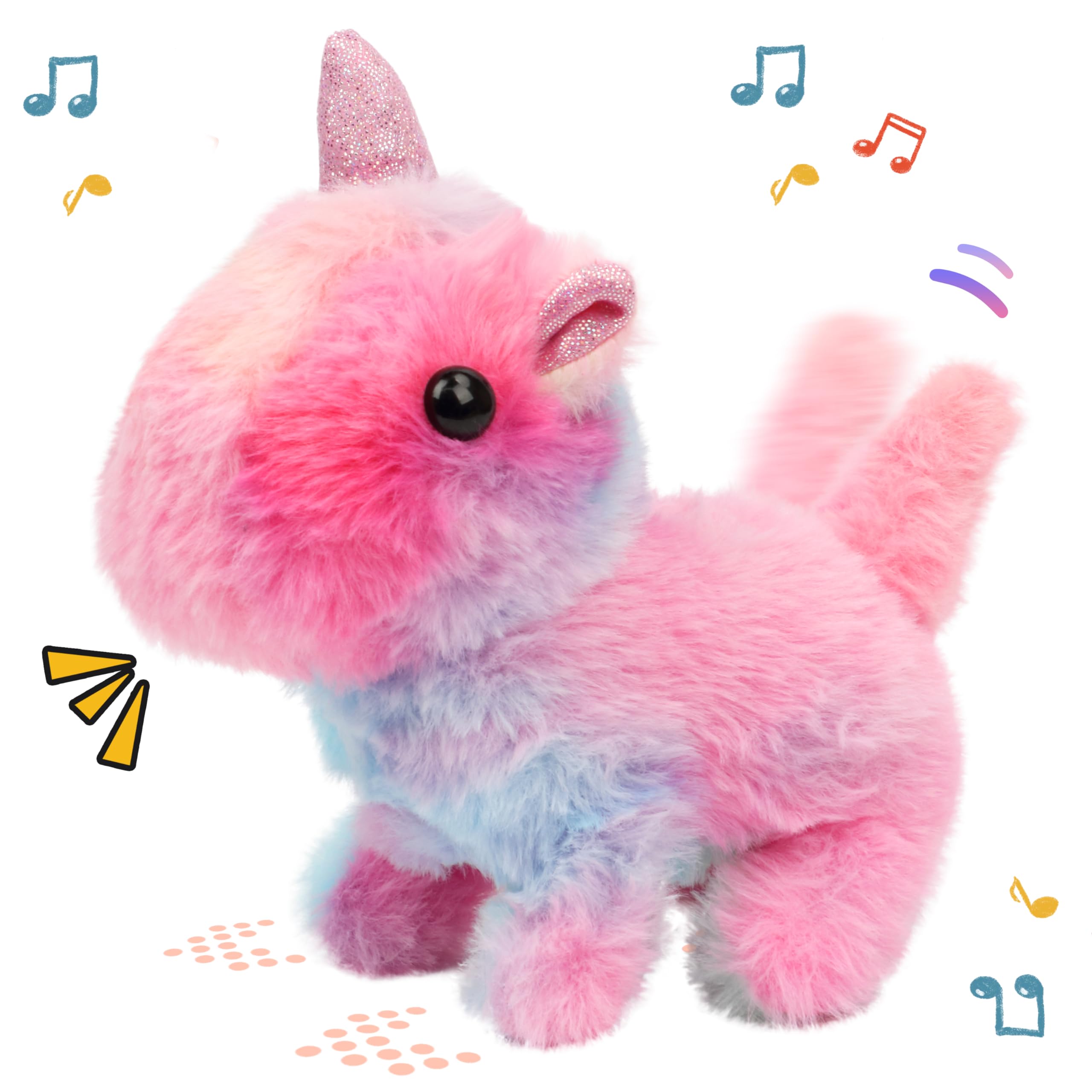 Easfan Walking Unicorn Stuffed Animal Interactive Rainbow Unicorn Talking Tail Wagging Head Nodding Educational Plush Toy Christmas Birthday Gifts for Toddlers Kids Girls,8"