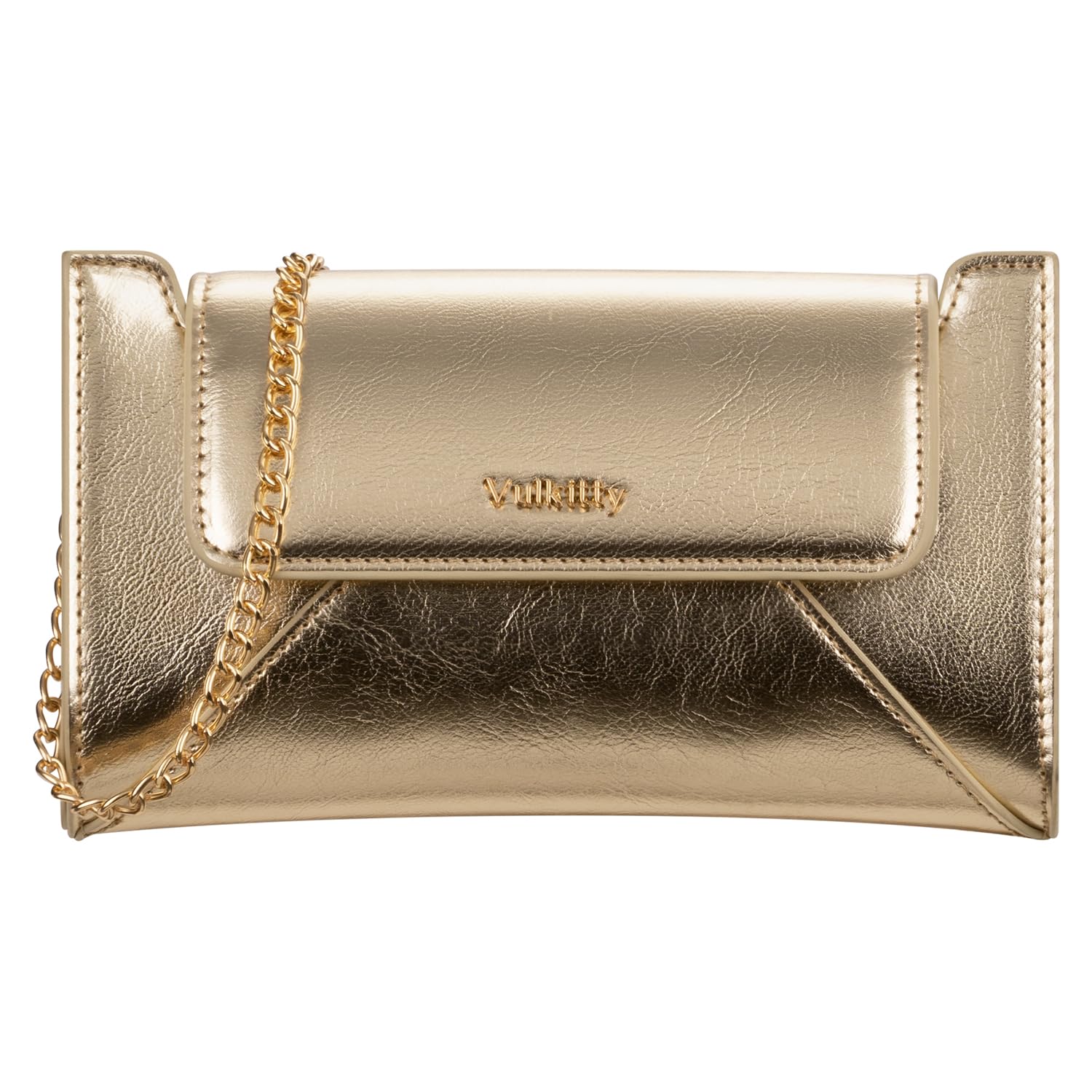 Vulkitty Envelope Shoulder Bag for Women, Evening Clutch Purse Handbag With Detachable Chain Strap for Dating Wedding Party Prom, Gold