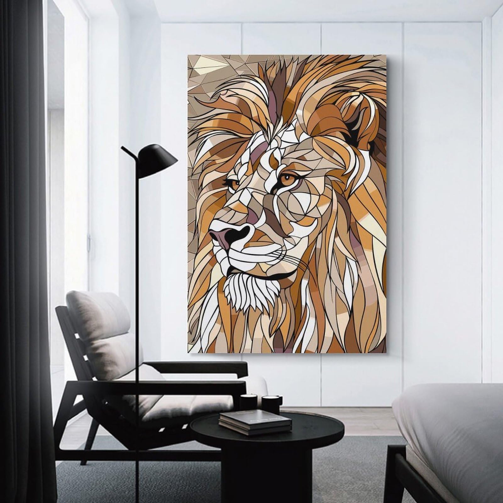Junmoney Geometric Lion Portrait Canvas Wall Decor, 16x24inch(40x60cm), for Gallery Wall Decor And Room Displays, Wall Decor Suited to Curated Displays