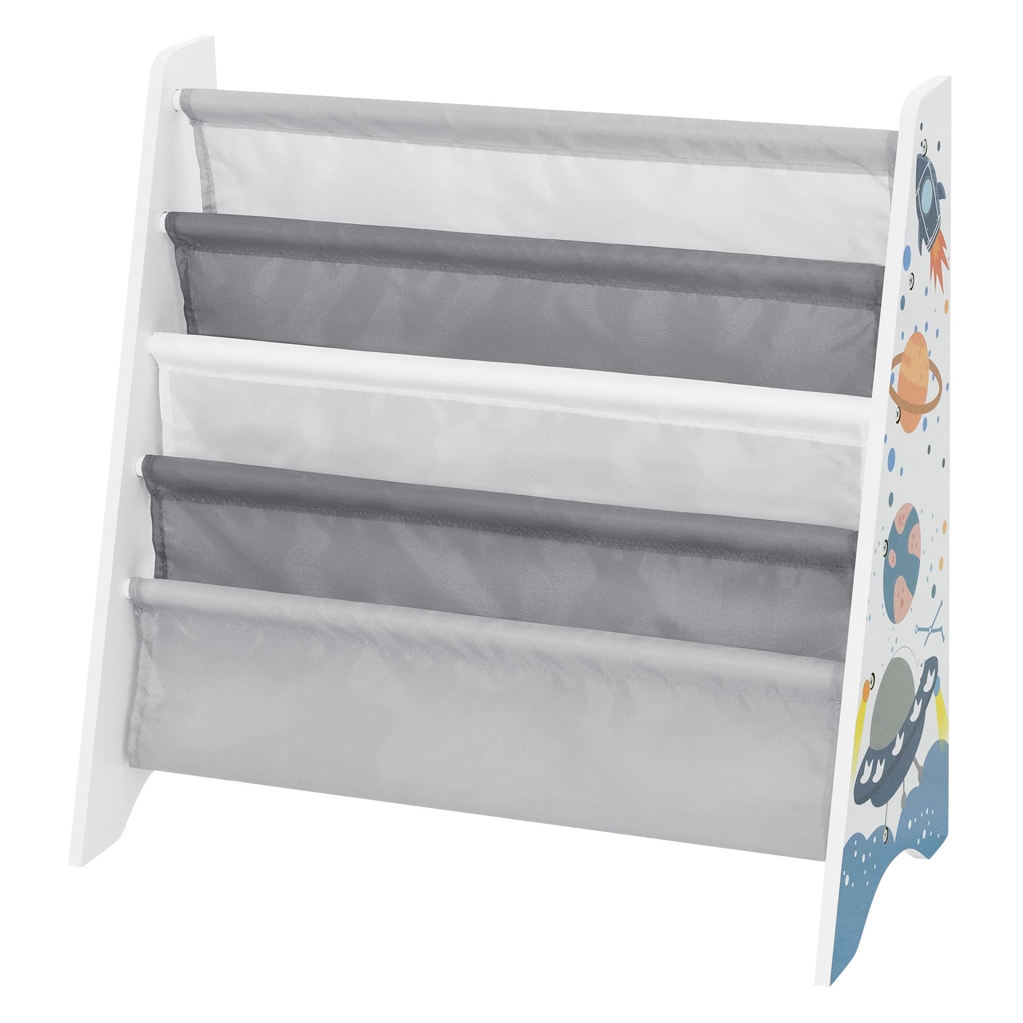 Joyz Kinder-Bücherregal mit 4 Hängefächern, Weltraum Motiv, 62,5x28x60