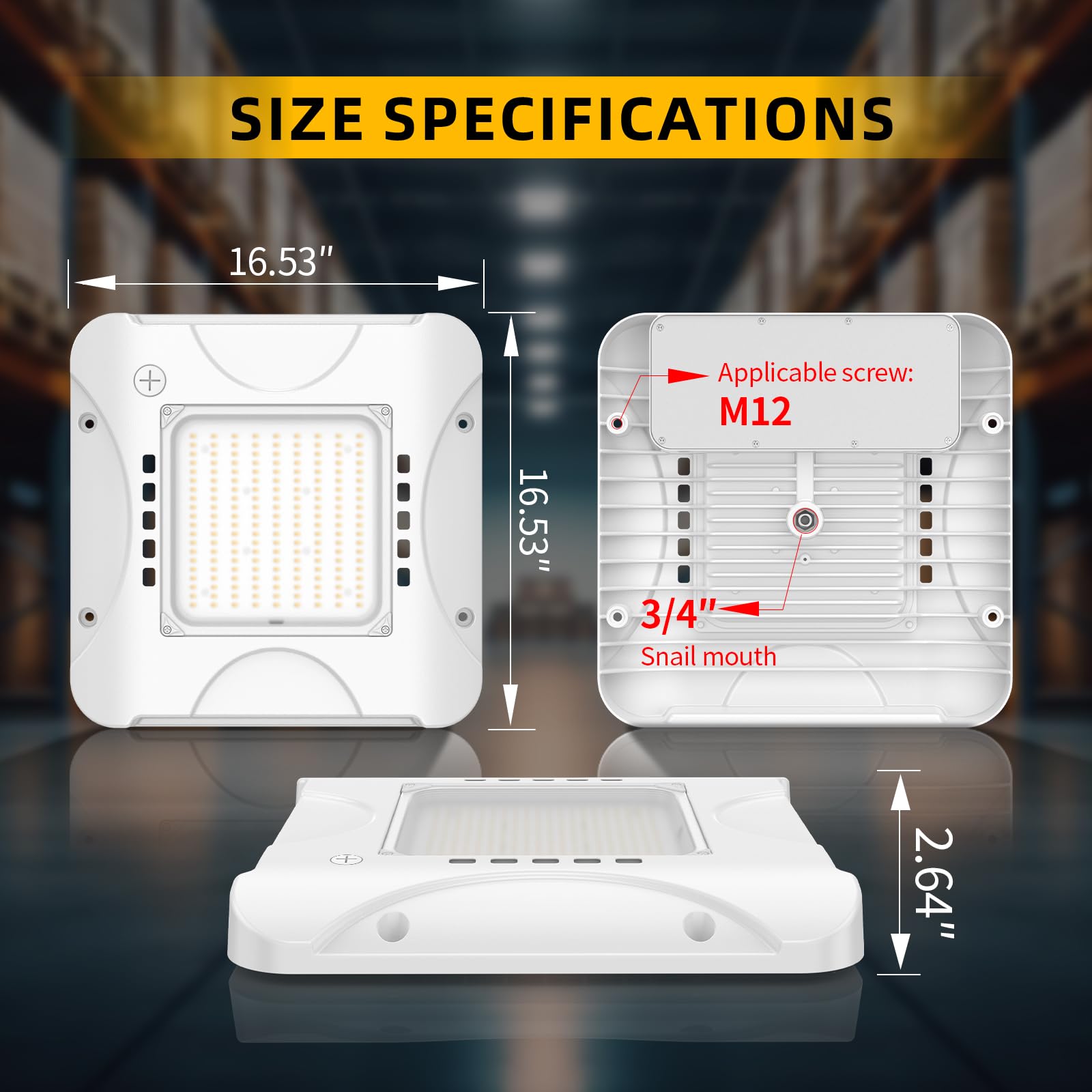 12 Pack LED Canopy Lights 150W 120W 90W Adjustable 5700K 5000K 4500K Adjustable ETL DLC Listed Square Canopy — view 7