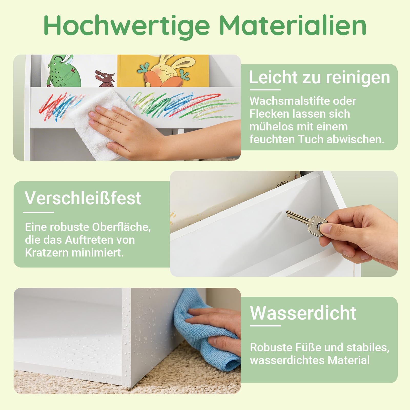 SoBuy Bücherregal Kinder Montessori mit 5 Fächern 68x68x30 cm Kinderzimmer | Kinderregal mit 3 Ablagefächern und 2 offenen Fächern, Bücherregal Kinderzimmer mit Spielzeug Aufbewahrung, Weiß, KMB01-II-W