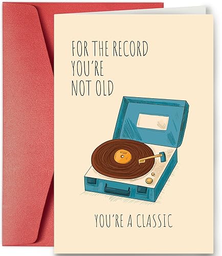 SuperShunhu Tarjeta de cumpleaños retro para tocadiscos, divertida tarjeta de cumpleaños para el abuelo papá, tarjeta de cumpleaños 400 50 y 60 para