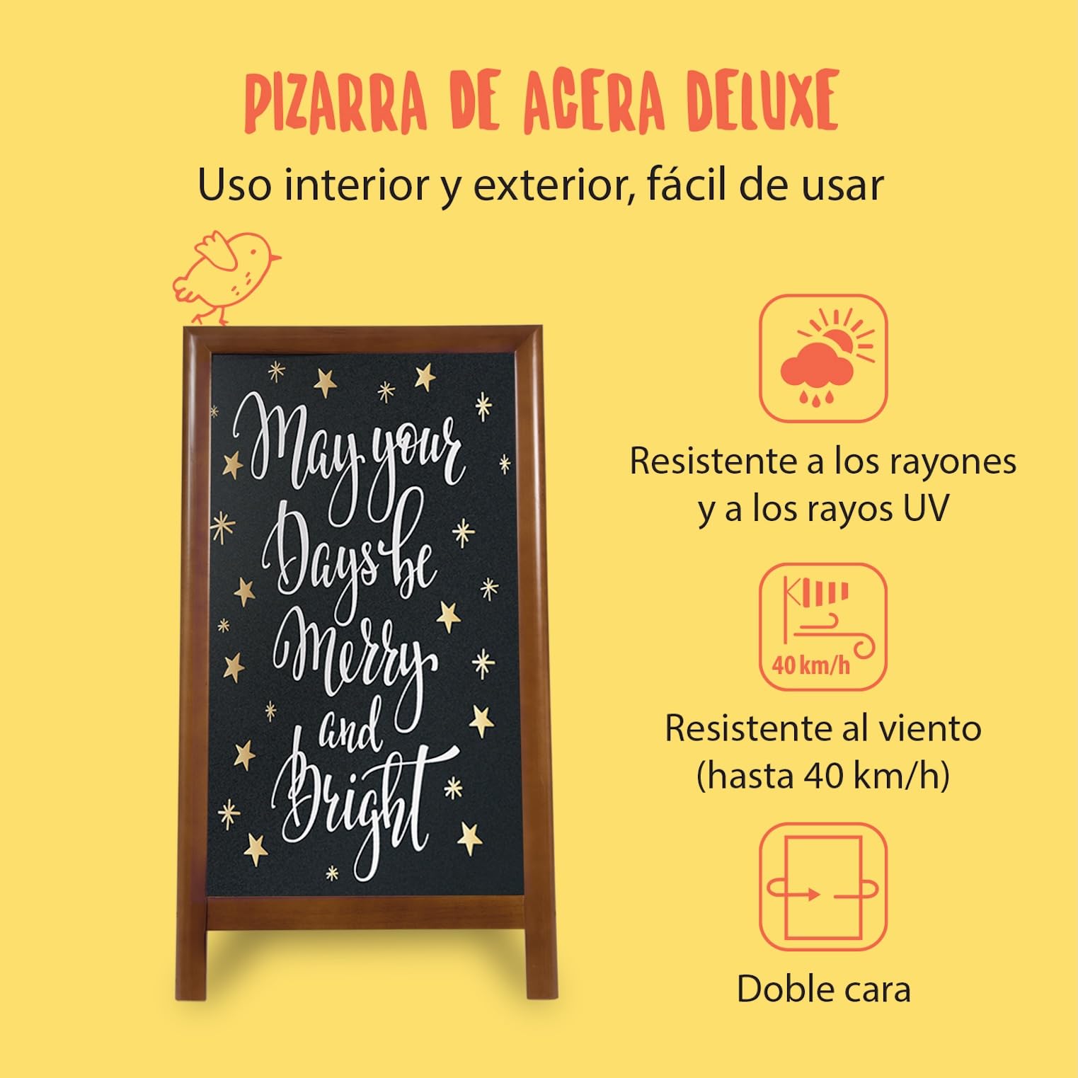 Pizarra Caballete exterior Sandwich - Madera lacada color marrón oscuro - 70x120cm | Madera lacada color marrón oscuro - Resistente a la intemperie
