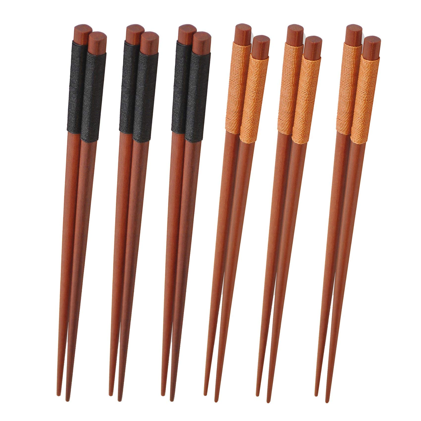 CTRLZS 6 Pairs Wood Chopsticks, Reusable Chinese Korean Japanese Chop Sticks Dishwasher Safe, Non-Slip