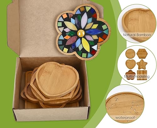 Miniatura 5 de Lanyani Base de mosaico de madera de 6 piezas, varias formas de sustratos para manualidades de mosaico, azulejos de mosaico DIY, base de posavasos