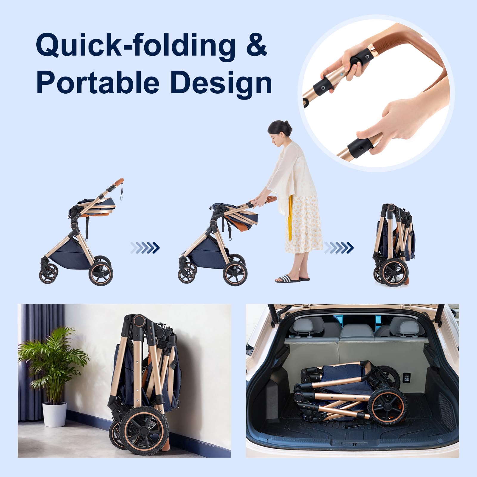 Gcarebb Passeggino 3 in 1: Cittadini Con Seggiolino Auto, Canna Portatile Pieghevole In Un Click, Combinato Paesaggio Alto Telaio in Alluminio