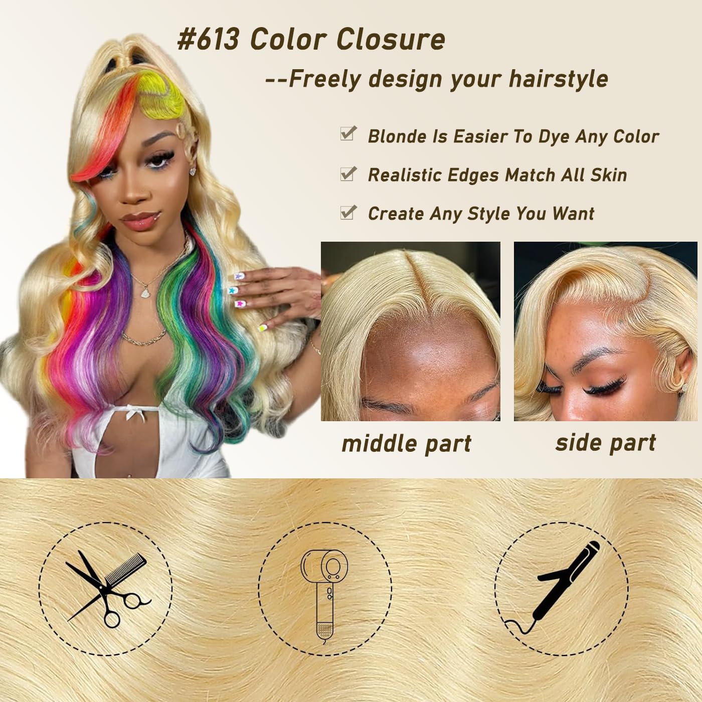 Brazilian Human hair 5x5 Closure 613 Blonde Body Wave Free Part HD Lace Closure Pre Plucked with baby hair Natural Hairline 150 density 9a for Women 20 Inch