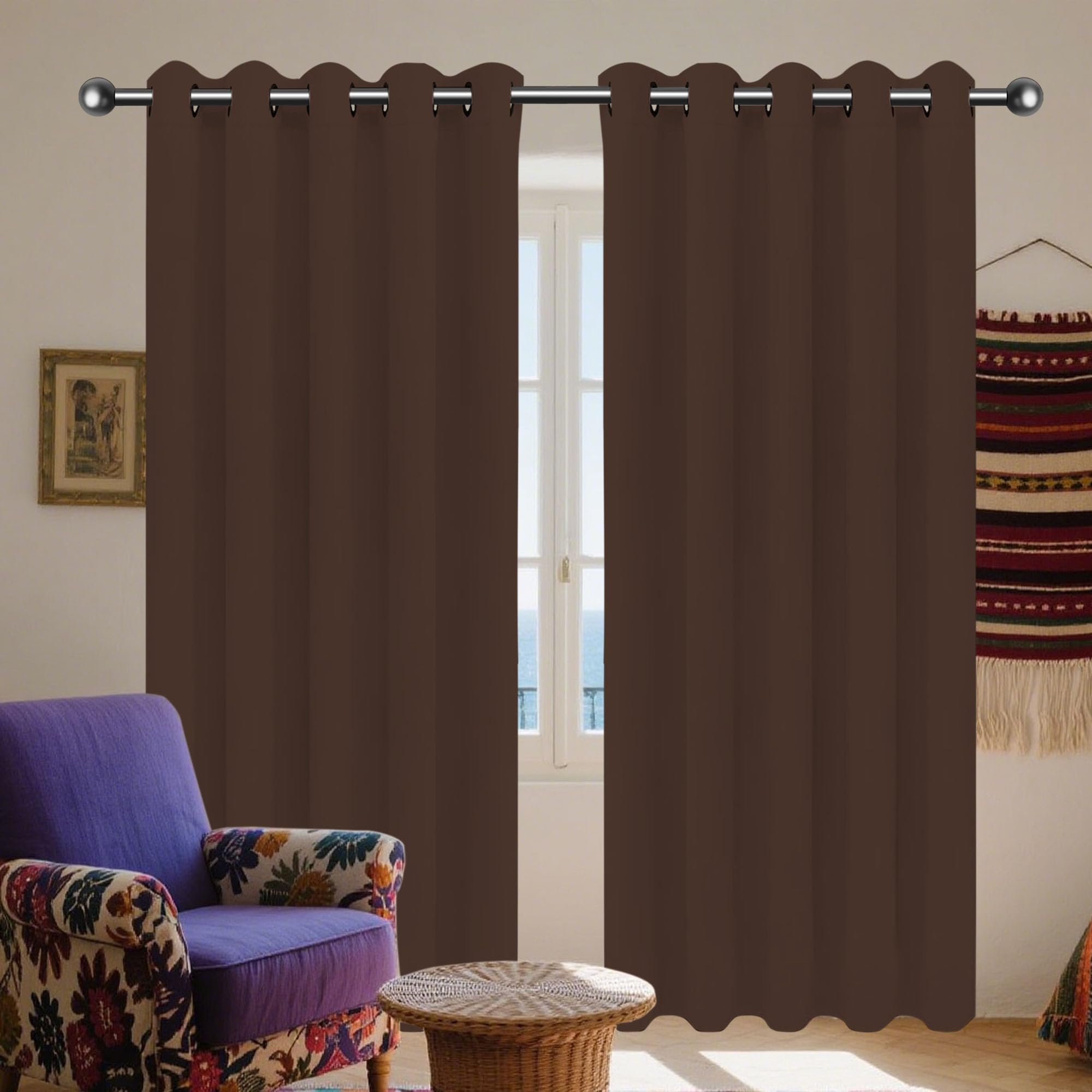 Rideau 100% Occultant/Lot de 1 Rideaux 120 x 110 cm Isolant Thermique Anti Froid Rideaux Courts Doux et Esthétiques, Décoration Maison pour Chambre, Salon, Bureau, Brun