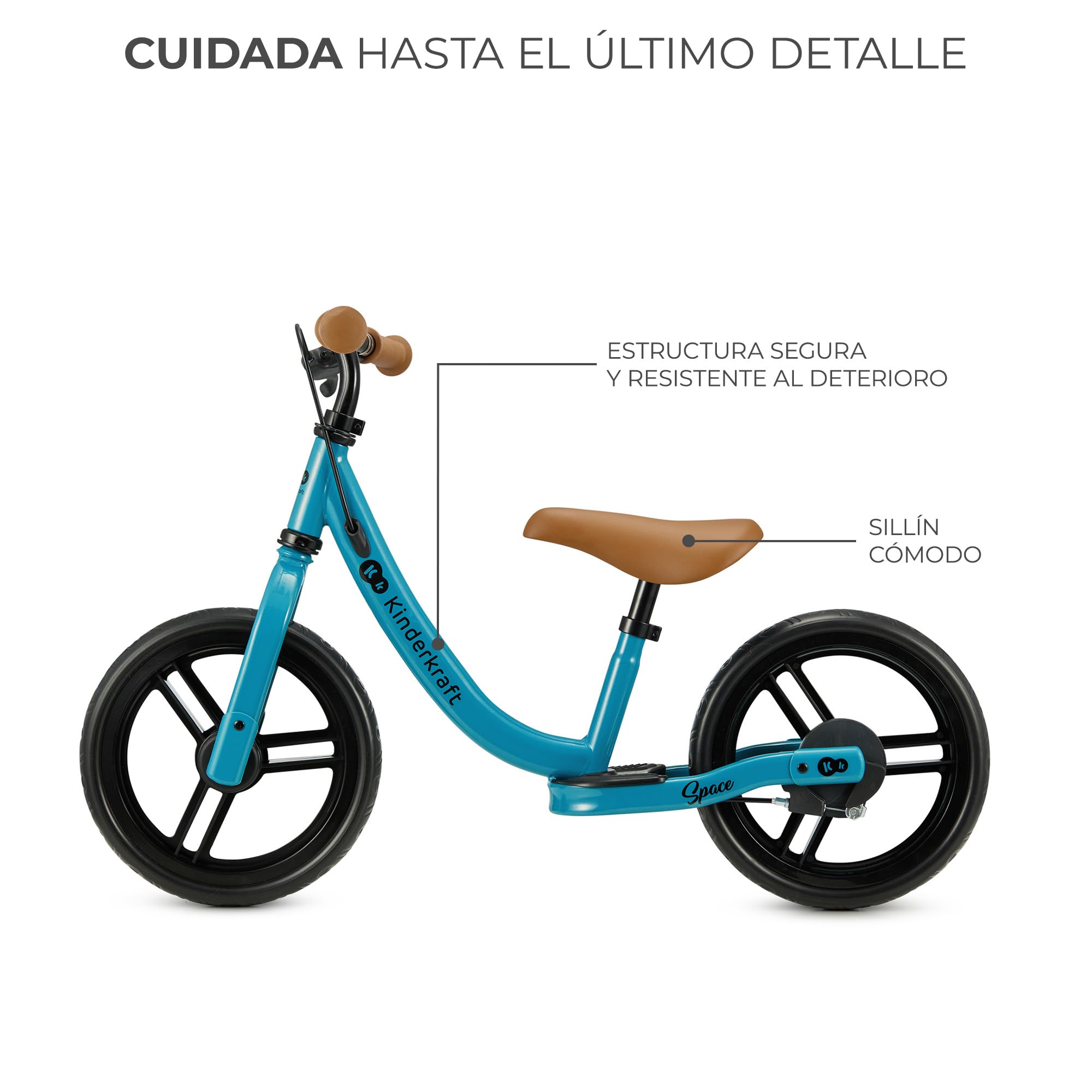 Kinderkraft Space 2 Bicicleta sin Pedales, Bicicleta Niño 2 años, Bicicleta 2 Ruedas, Sillín Ajustable, con Freno, Ligera, 3.6 kg, Ruedas 28 cm de diámetro, 35 kg