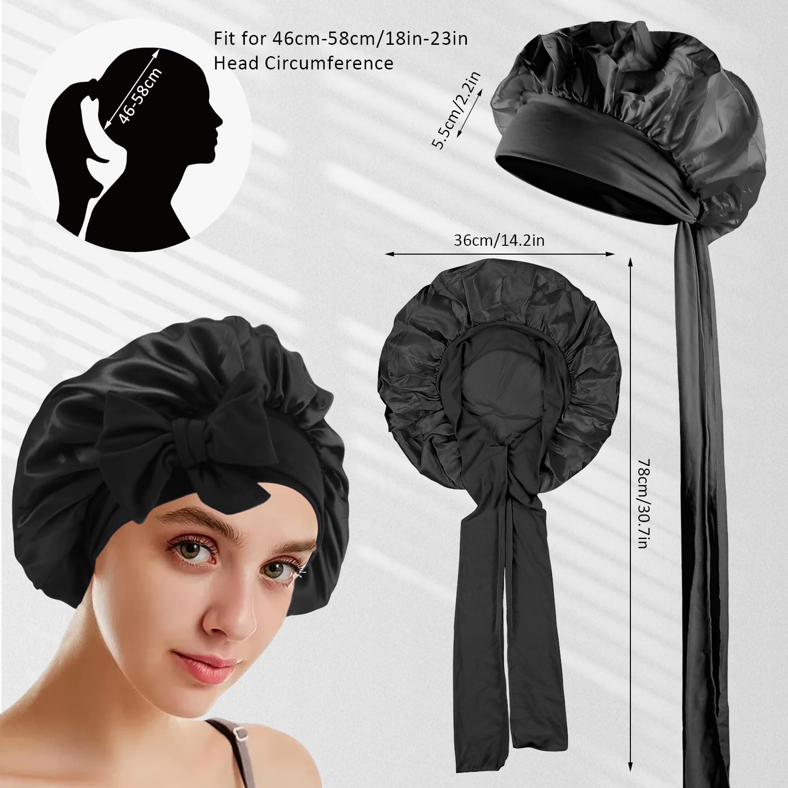 Pack of 2 Silk Bonnet for Sleeping with 2 Satin Hair Bobbles Silk Bonnet Sleep Cap for Women and Girls (Black + Pink, One Size) - Image 2