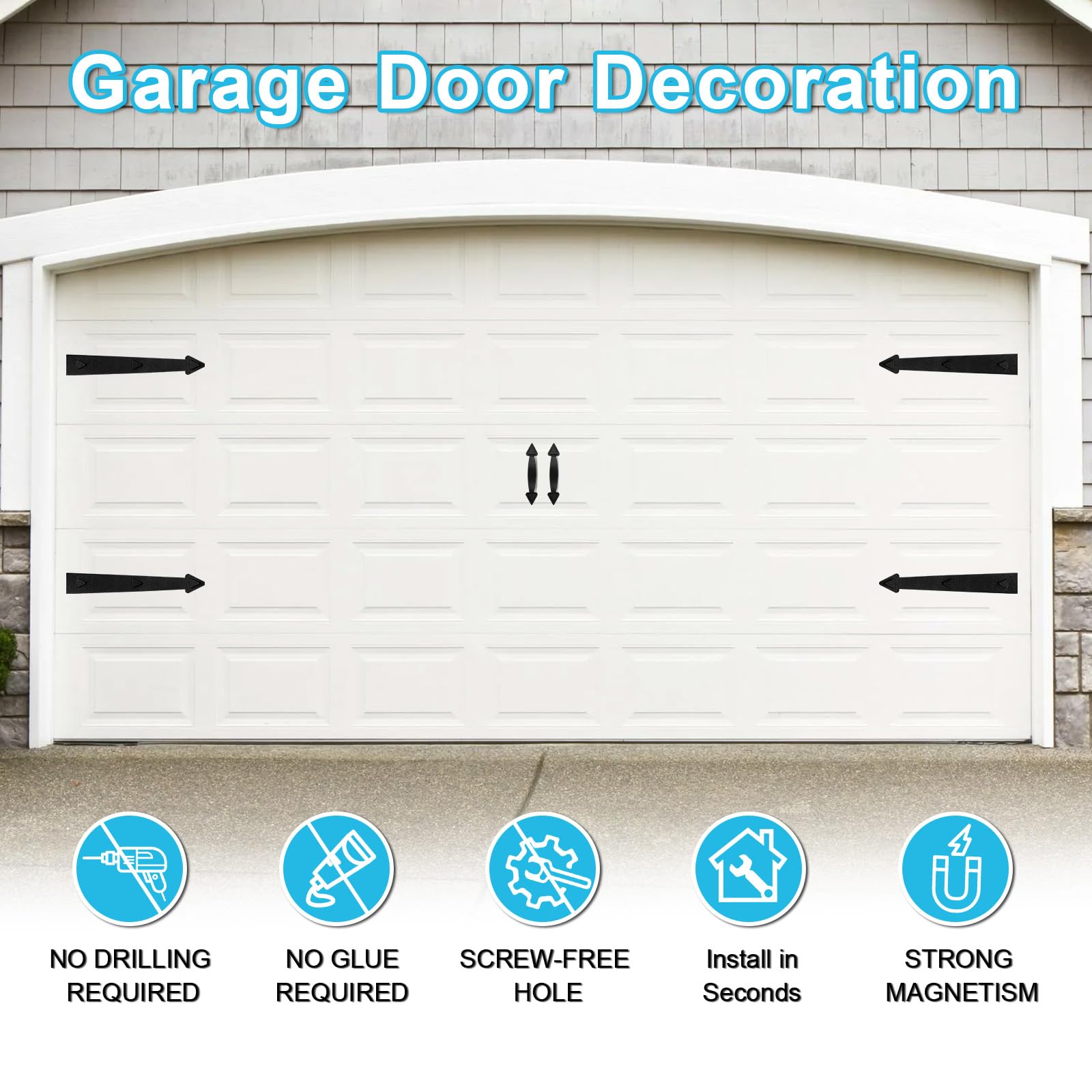 Magnetic Garage Door Hardware,Garage Door Magnetic Decorative Hardware 8 Hinges + 4 Handles for Iron Door,Easy Install,Durable & Waterproof (Classics Style,2 Pack) — Amazon image 6