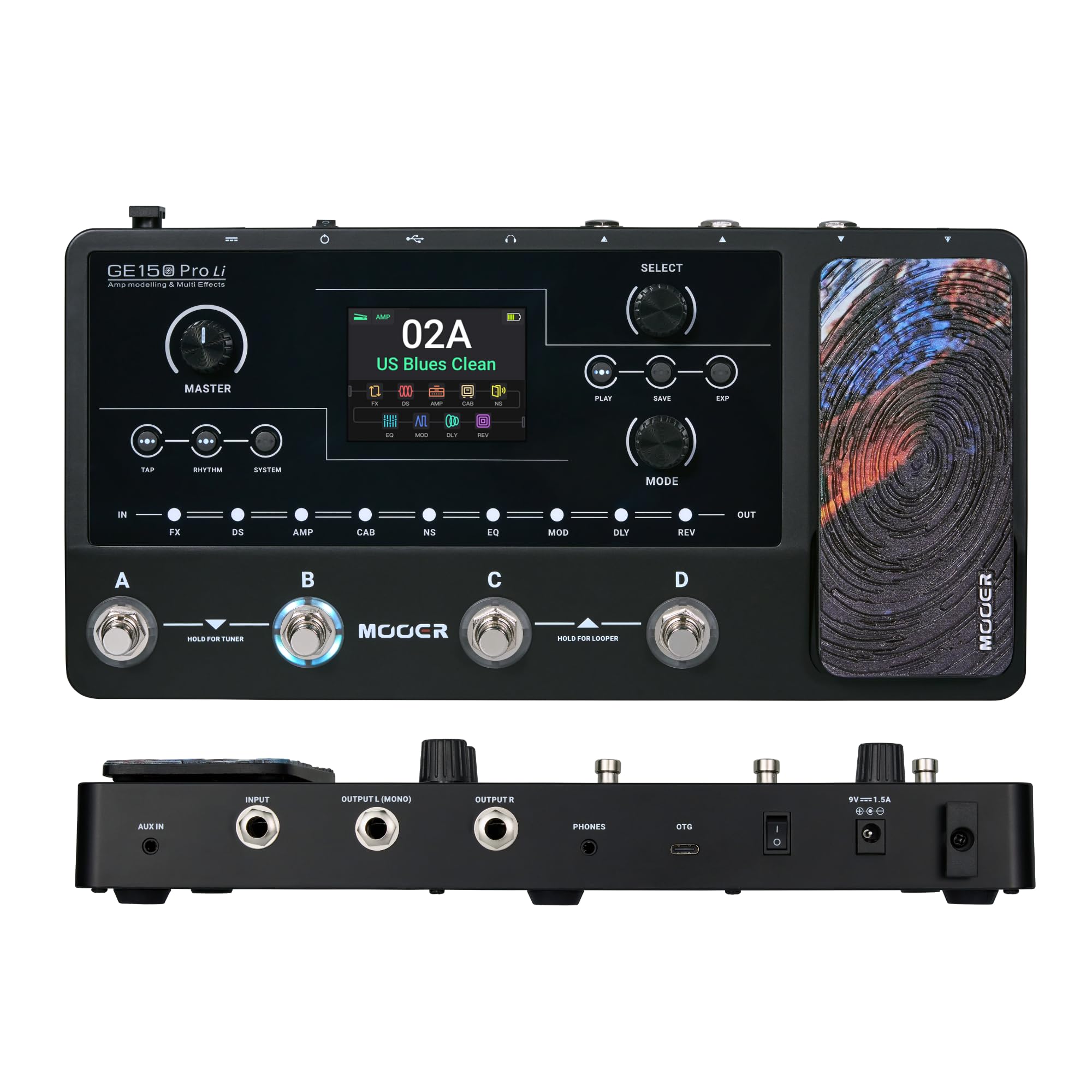 Mooer GE150 Pro Li Nero Pedaliera Multieffetto per Chitarra con Preamp, Simulazione Cabinet, Caricatore IR 3ª Generazione, Looper, Macchina del Tamburo