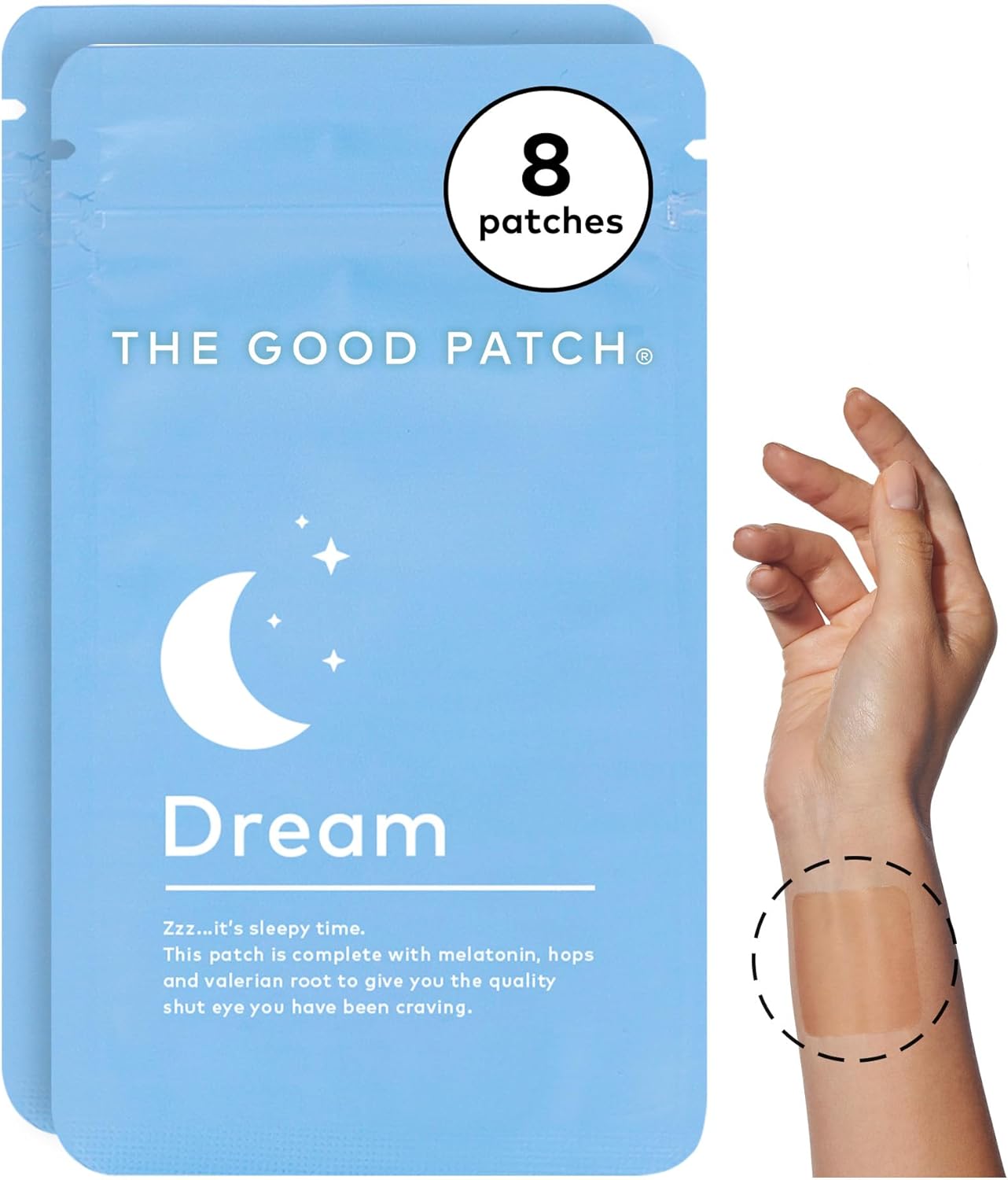 The Good Patch Plant Powered Sleep Support - Sustained Release Dream Patch with Melatonin, Hops, Valerian Root (8 Total Patches)