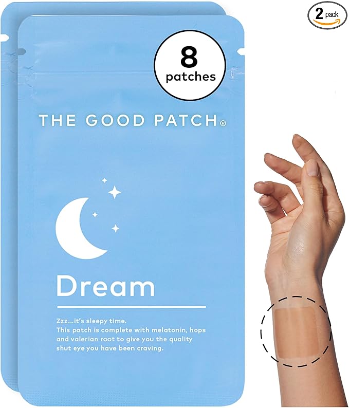 The Good Patch Plant Powered Sleep Support - Sustained Release Dream Patch with Melatonin, Hops, Valerian Root (8 Total Patches)