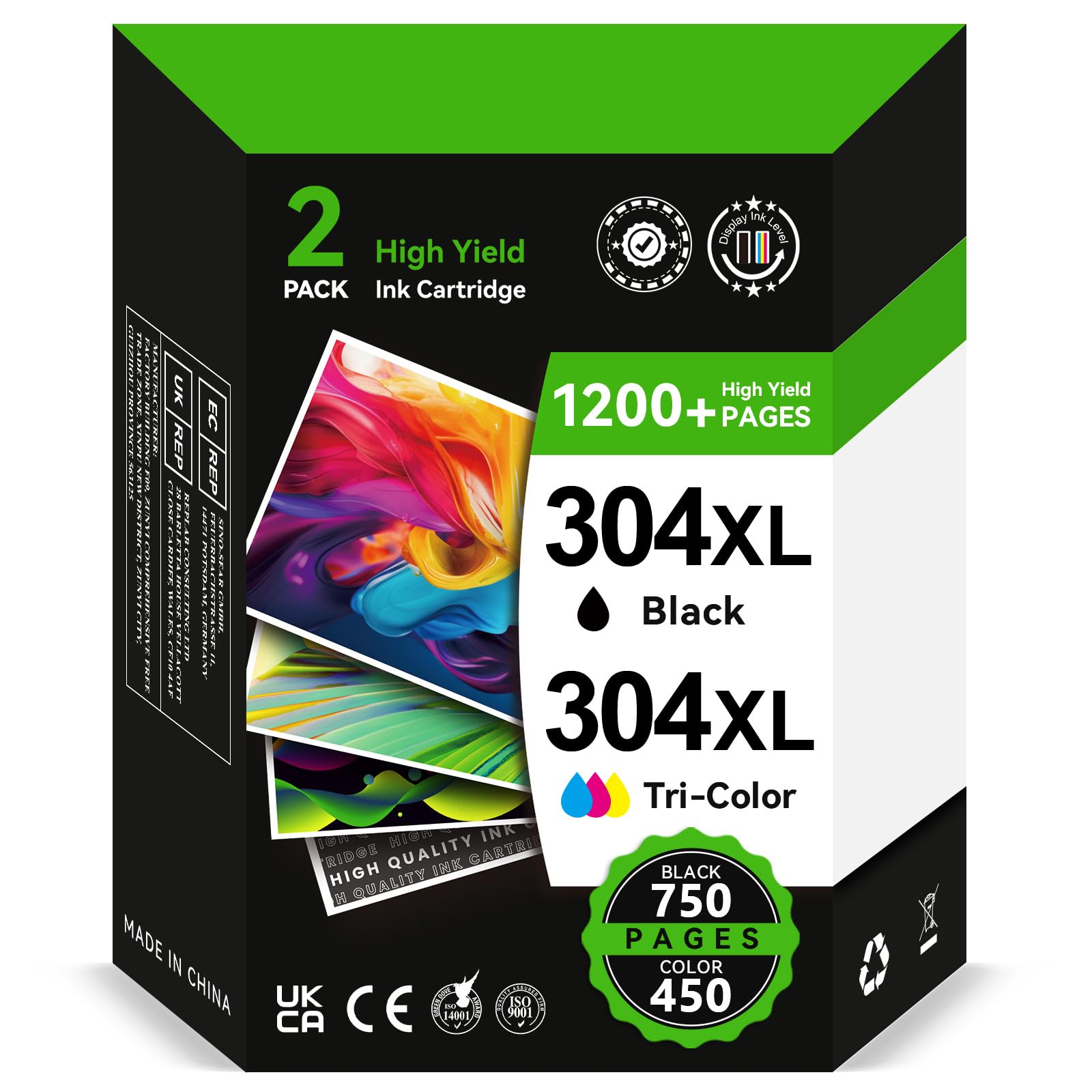 304 XL Ink Cartridges BK/CMY- 750/450+ Pages, Replacement for HP 304 Ink Cartridges Black and Colour Original, Printer Ink 304 High Yield for Envy 5010 5020 5030 5032 5000 DeskJet 3760 2630 2620 2600