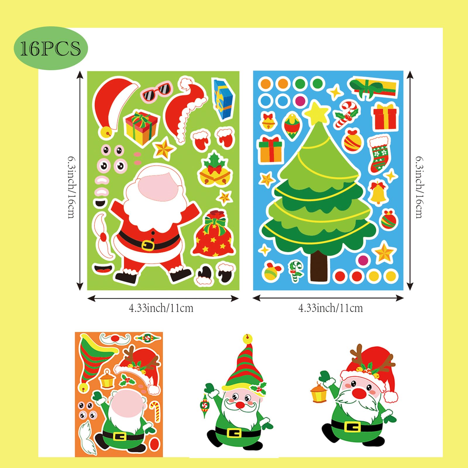 16 Sheets Christmas Stickers for Crafts,Christmas DIY Make a Face Stickers,Vinyl Waterproof Kids Stocking Fillers Party Bag - Image 2